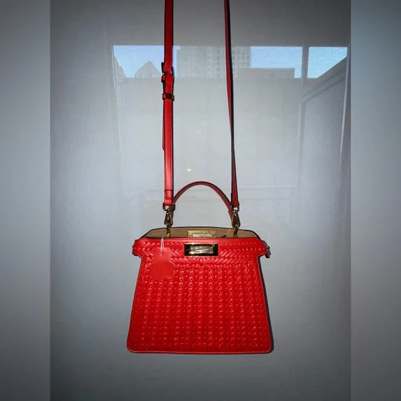 Vibrant Red Designer Stunning Luxe High End Structured Woven Bag (Emily in Paris - Picture 10 of 17